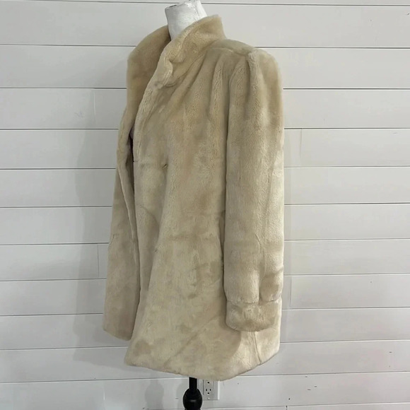 Vintage Dasco Faux fur cream mid length coat jacket mob wife fuzzy women’s small - Picture 4 of 14